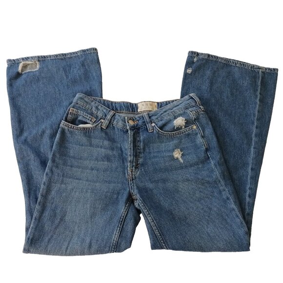 Free People We The Free Womens Jeans 27 Flare Leg Distressed Button Fly Mid Rise - Picture 1 of 8